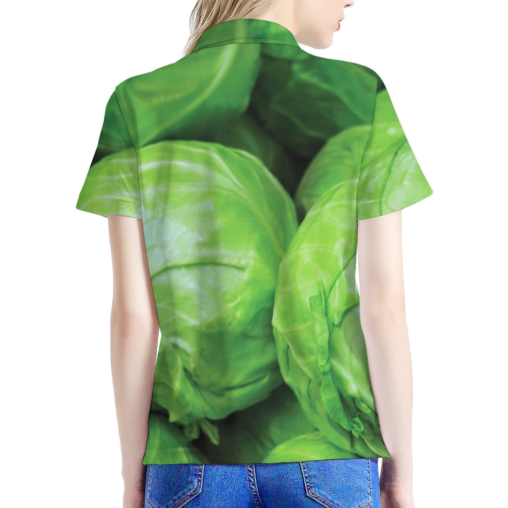 Green Cabbage Print Women's Polo Shirt