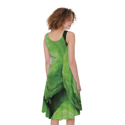 Green Cabbage Print Women's Sleeveless Dress