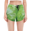 Green Cabbage Print Women's Split Running Shorts