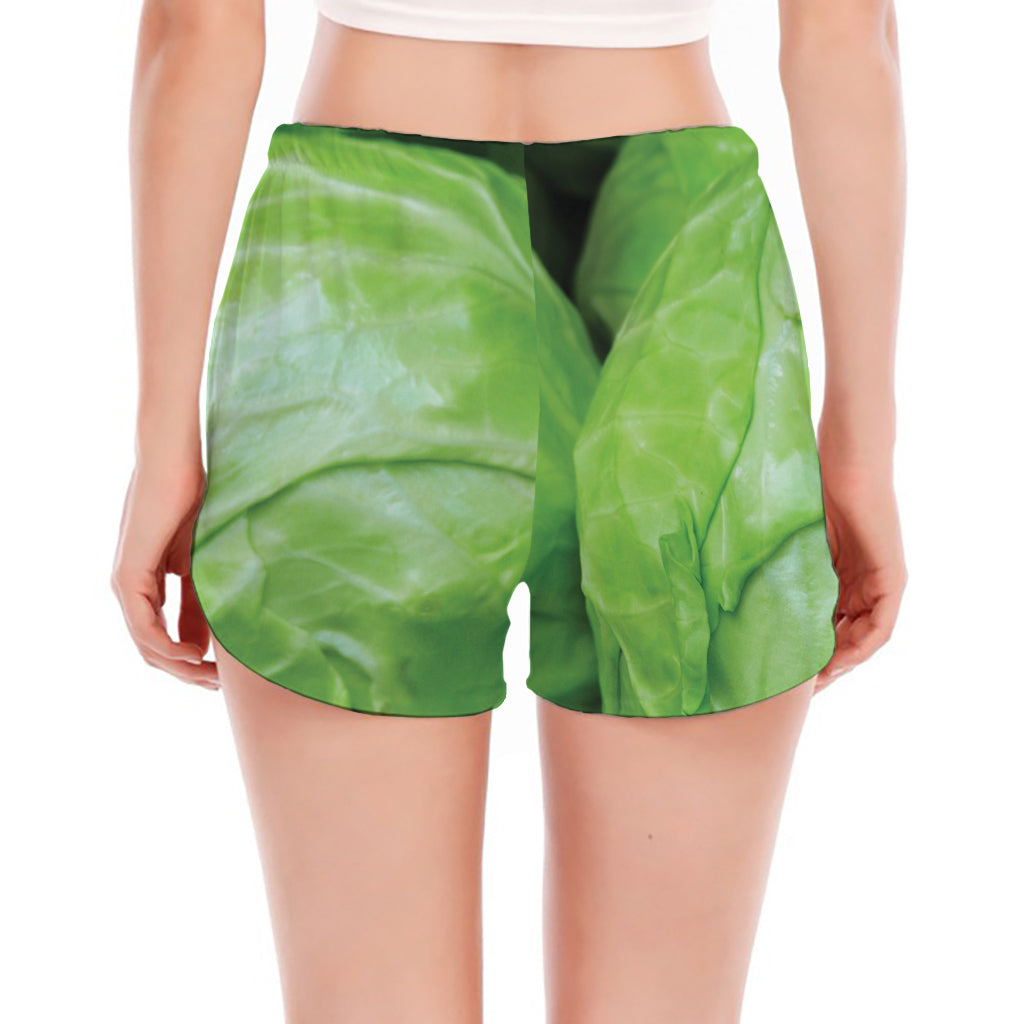 Green Cabbage Print Women's Split Running Shorts