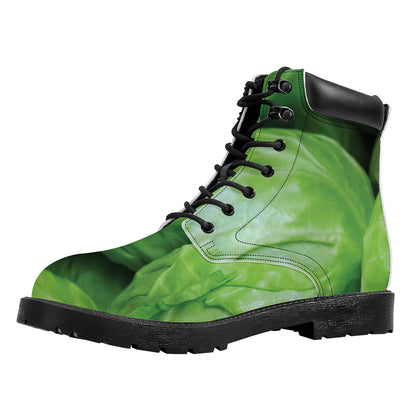 Green Cabbage Print Work Boots
