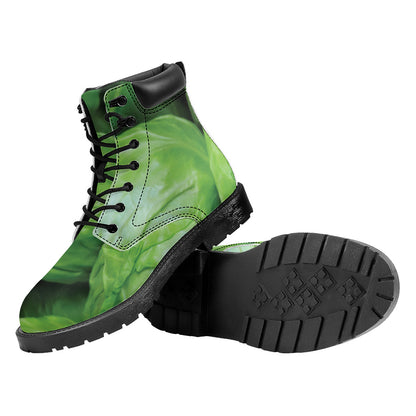 Green Cabbage Print Work Boots