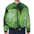 Green Cabbage Print Zip Sleeve Bomber Jacket