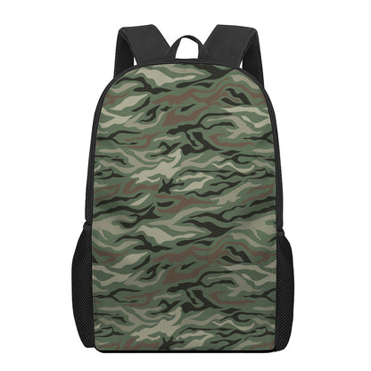Green Camo Zebra Pattern Print 17 Inch Backpack
