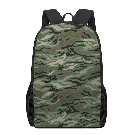 Green Camo Zebra Pattern Print 17 Inch Backpack
