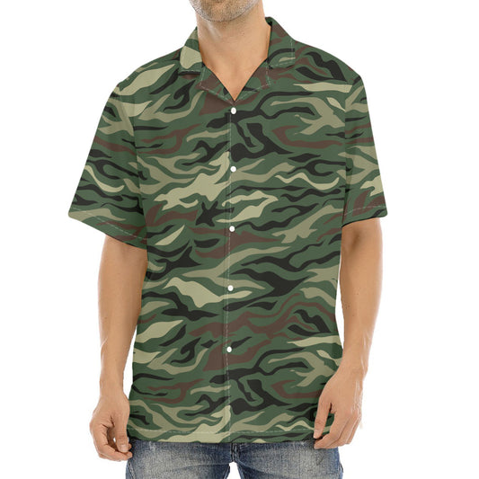 Green Camo Zebra Pattern Print Aloha Shirt