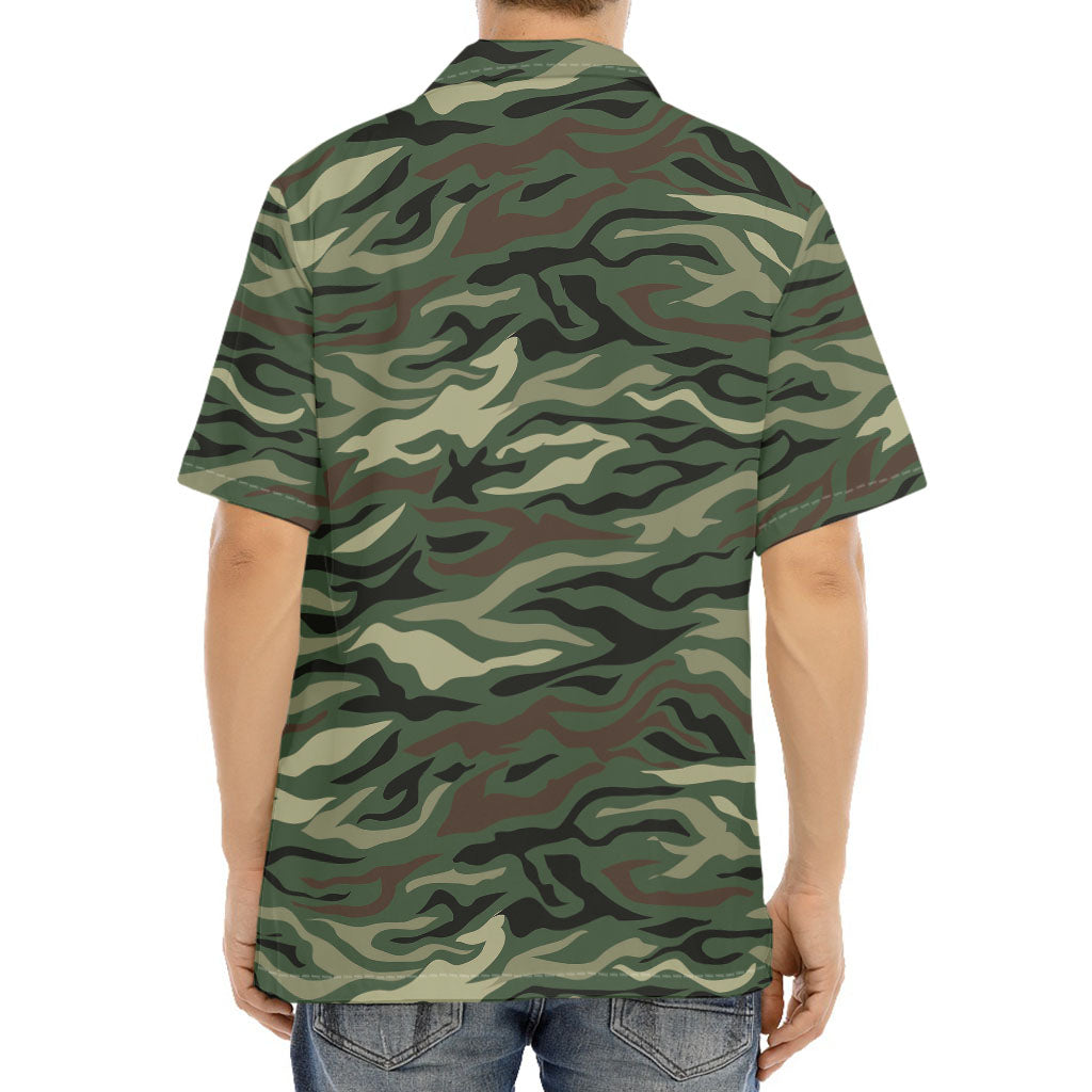 Green Camo Zebra Pattern Print Aloha Shirt