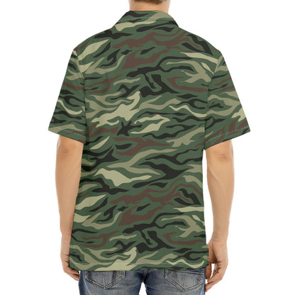 Green Camo Zebra Pattern Print Aloha Shirt