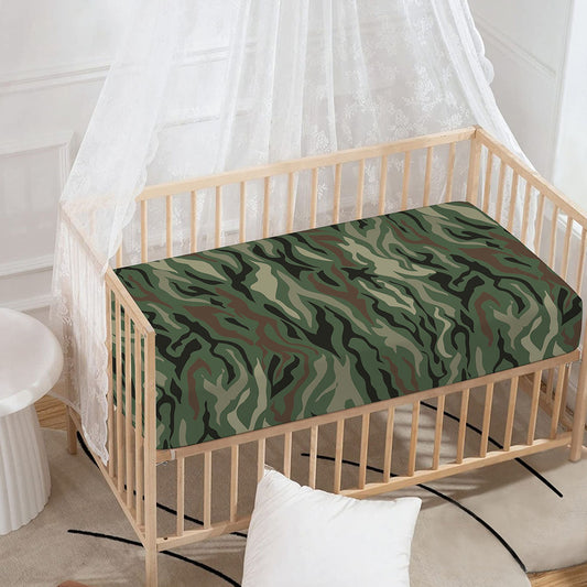 Green Camo Zebra Pattern Print Baby Crib Sheet