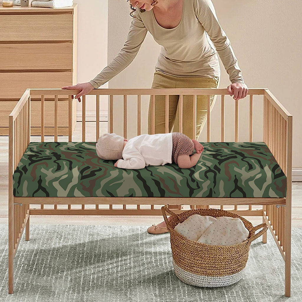 Green Camo Zebra Pattern Print Baby Crib Sheet