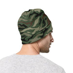 Green Camo Zebra Pattern Print Beanie