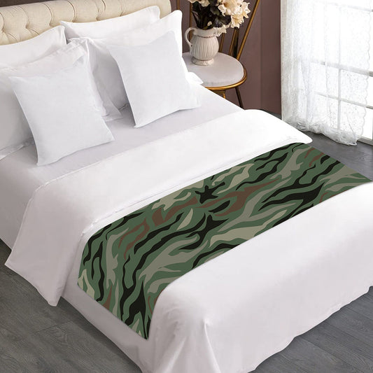 Green Camo Zebra Pattern Print Bed Runner