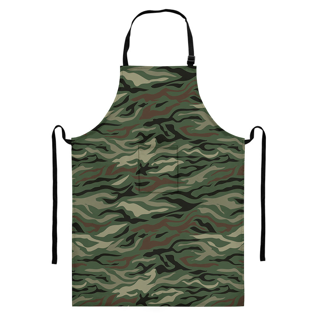 Green Camo Zebra Pattern Print Bib Apron With Pocket
