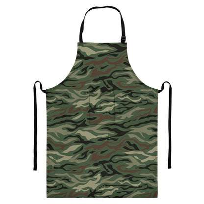 Green Camo Zebra Pattern Print Bib Apron With Pocket