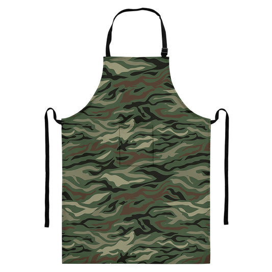 Green Camo Zebra Pattern Print Bib Apron With Pocket