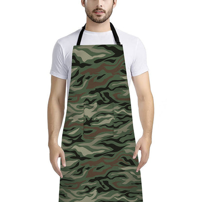 Green Camo Zebra Pattern Print Bib Apron With Pocket