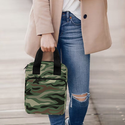 Green Camo Zebra Pattern Print Bible Tote Bag
