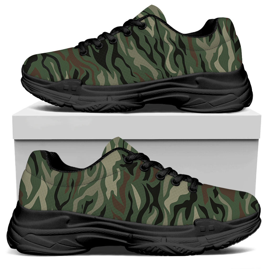 Green Camo Zebra Pattern Print Black Chunky Shoes