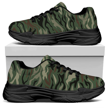 Green Camo Zebra Pattern Print Black Chunky Shoes