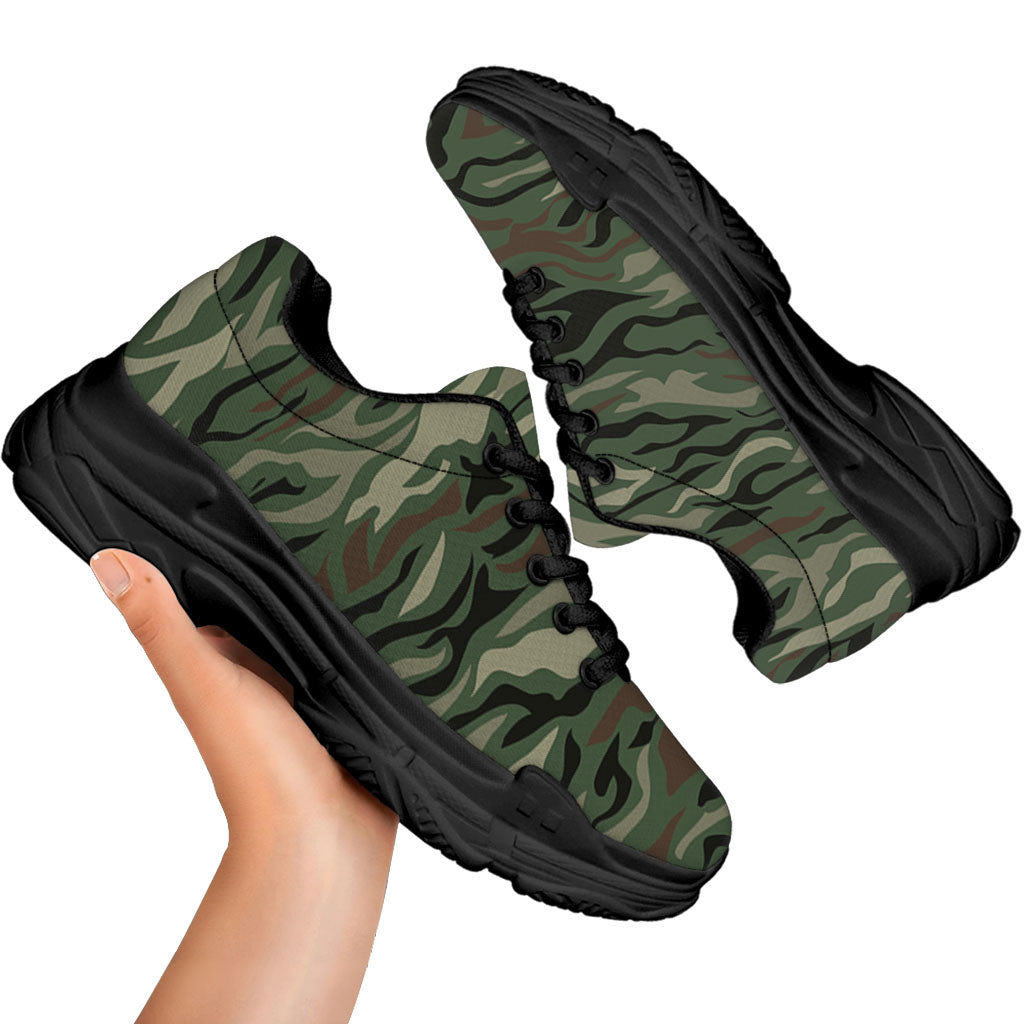 Green Camo Zebra Pattern Print Black Chunky Shoes