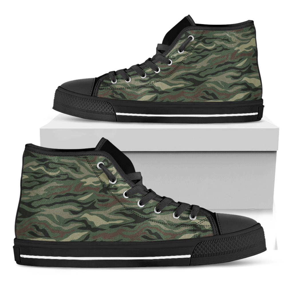 Green Camo Zebra Pattern Print Black High Top Sneakers