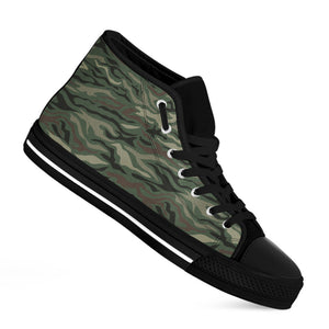 Green Camo Zebra Pattern Print Black High Top Sneakers