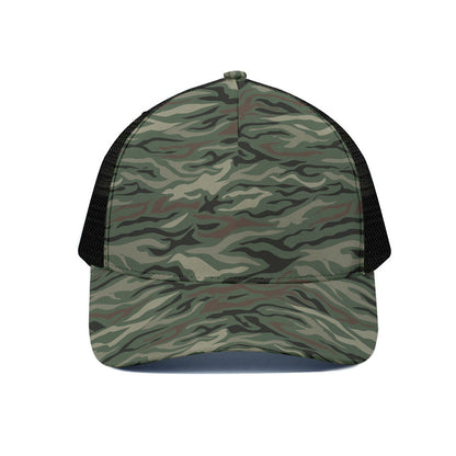 Green Camo Zebra Pattern Print Black Mesh Trucker Cap