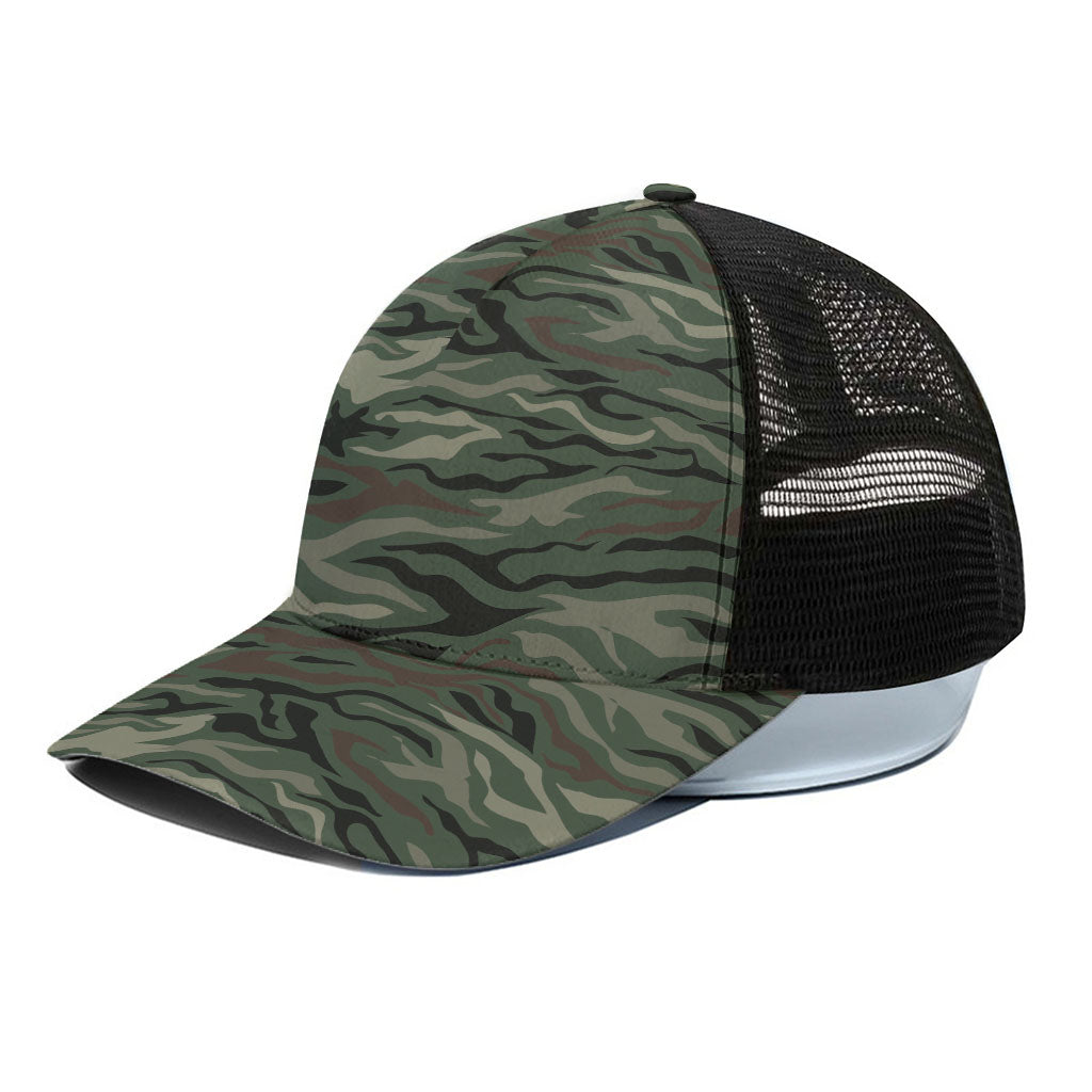 Green Camo Zebra Pattern Print Black Mesh Trucker Cap