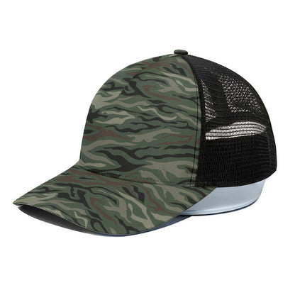 Green Camo Zebra Pattern Print Black Mesh Trucker Cap