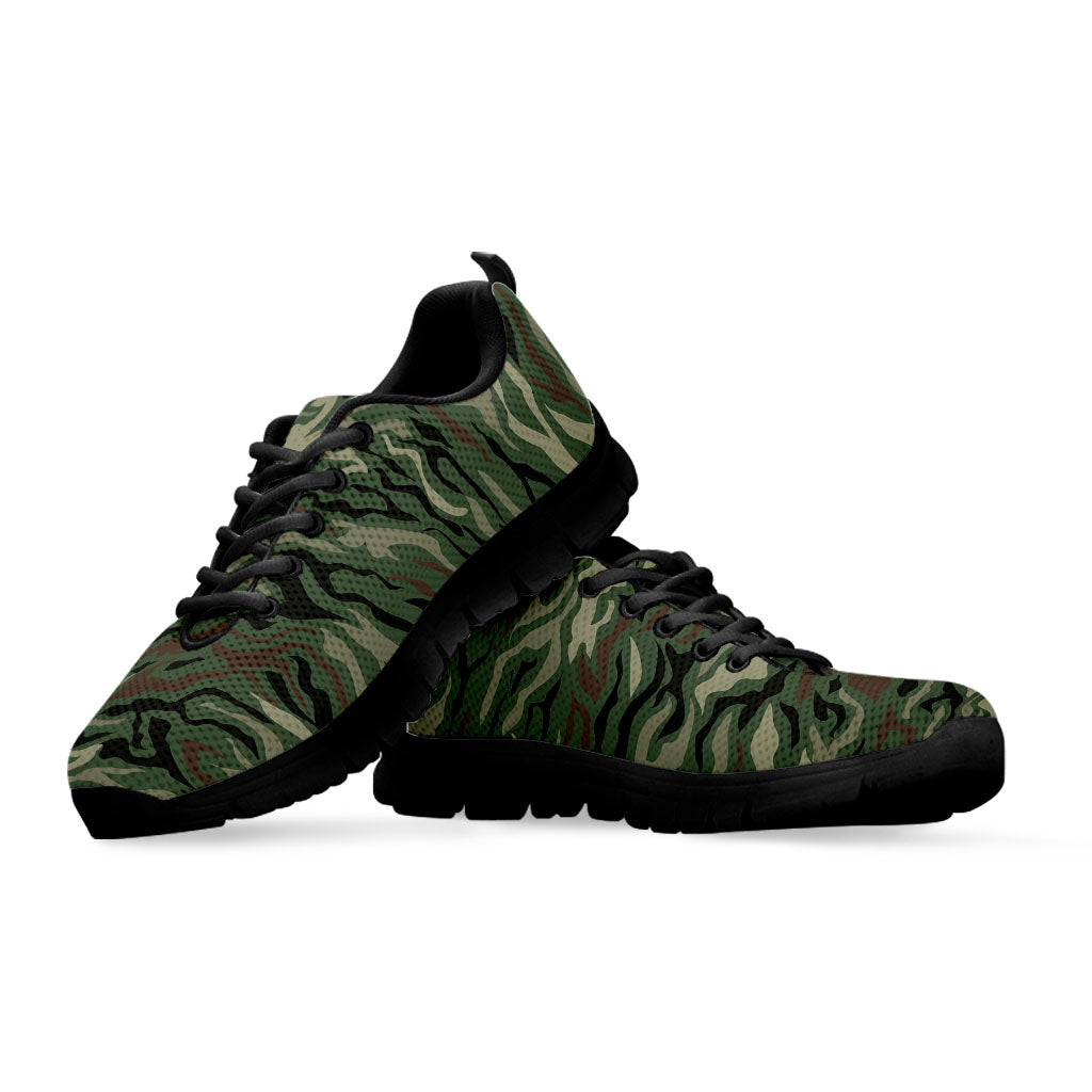 Green Camo Zebra Pattern Print Black Running Shoes