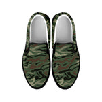 Green Camo Zebra Pattern Print Black Slip On Sneakers