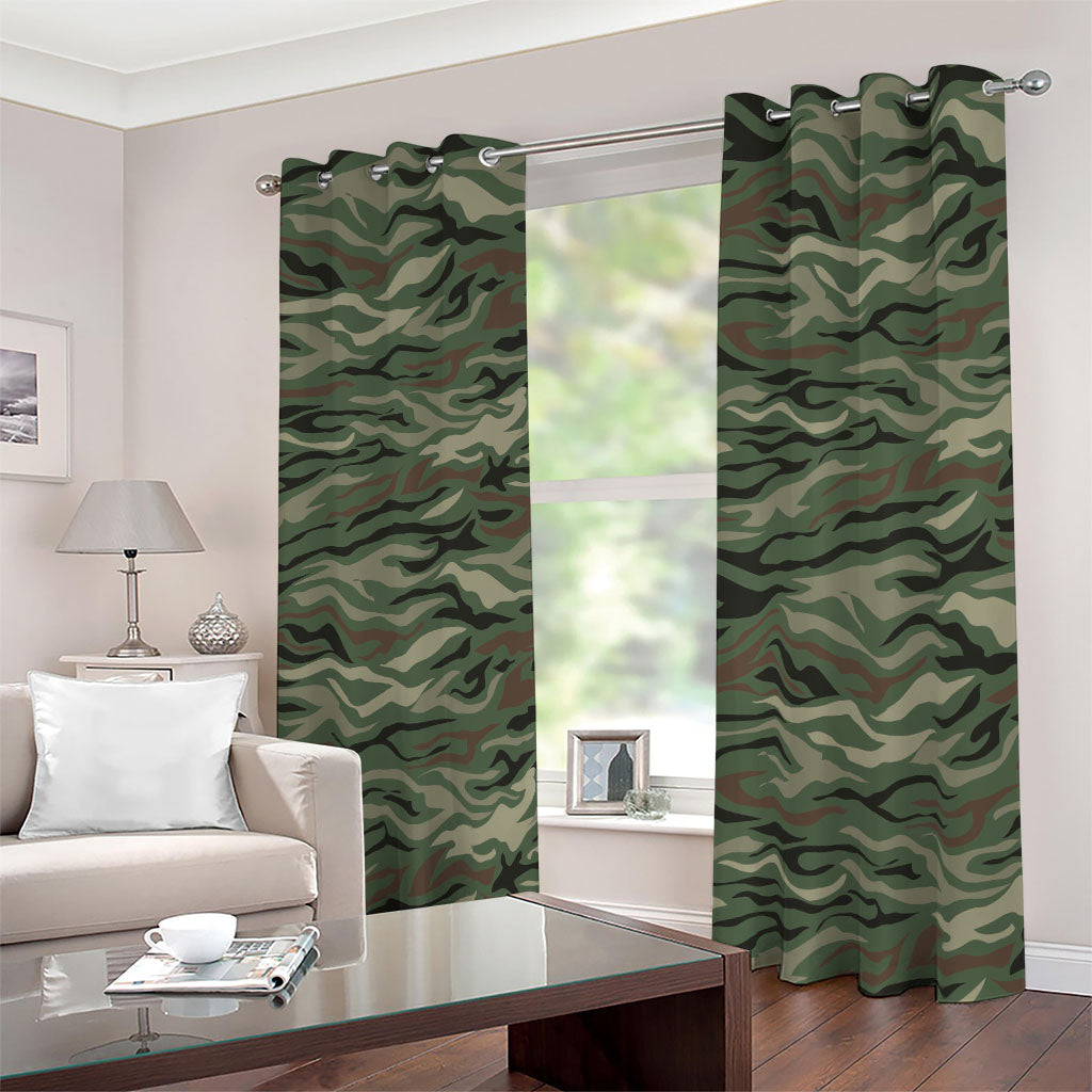 Green Camo Zebra Pattern Print Blackout Grommet Curtains