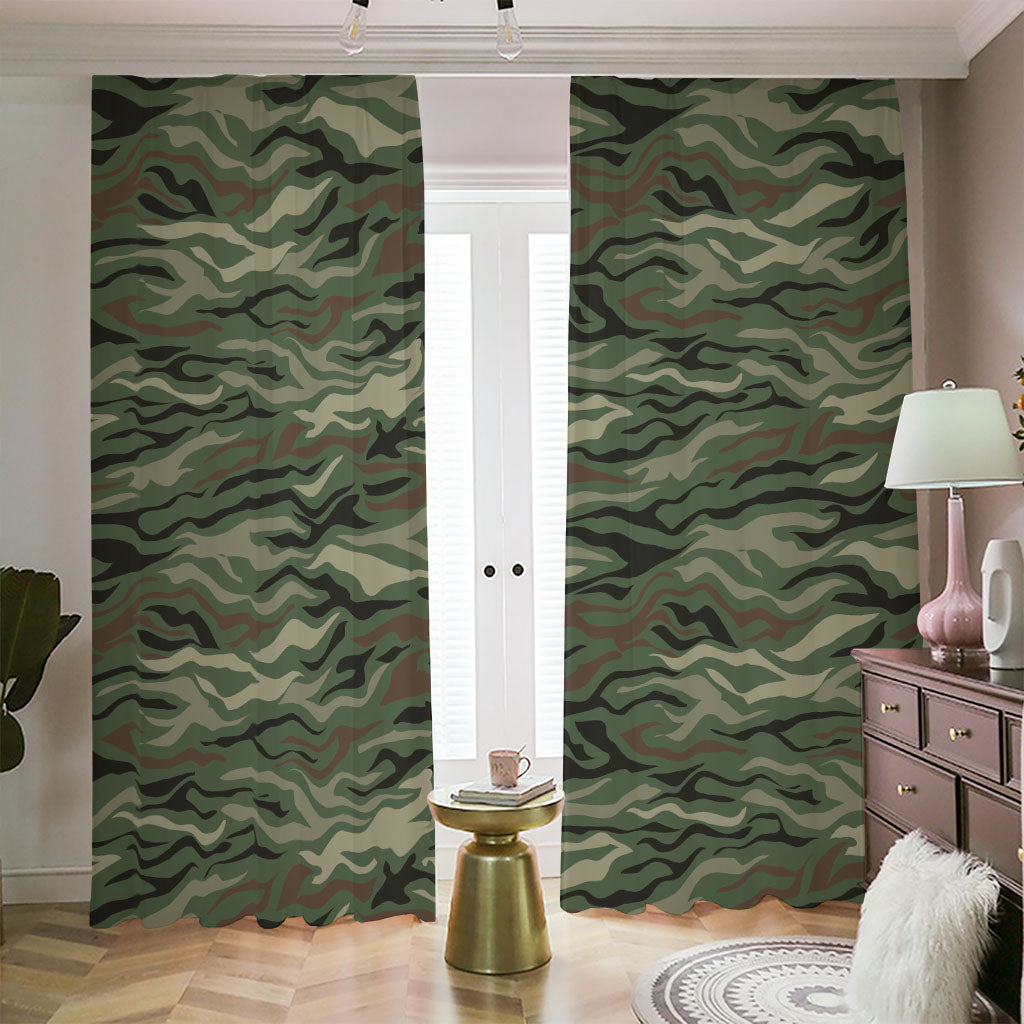 Green Camo Zebra Pattern Print Blackout Pencil Pleat Curtains