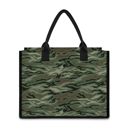 Green Camo Zebra Pattern Print Canvas Tote Bag