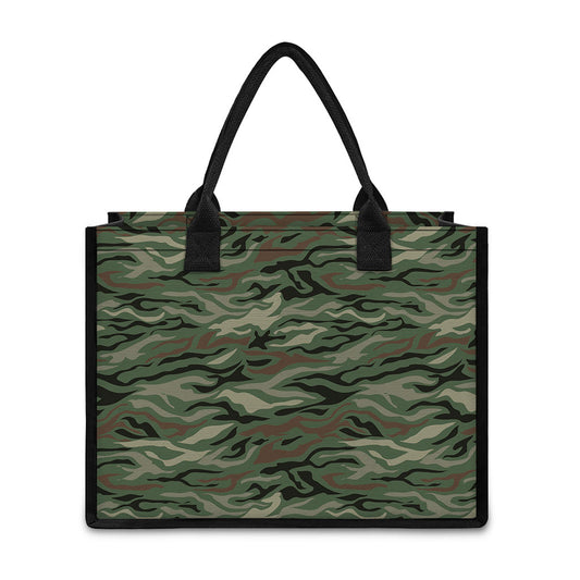 Green Camo Zebra Pattern Print Canvas Tote Bag