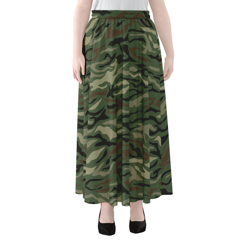 Green Camo Zebra Pattern Print Chiffon Maxi Skirt