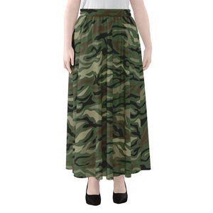 Green Camo Zebra Pattern Print Chiffon Maxi Skirt