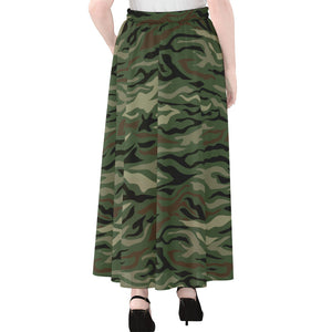 Green Camo Zebra Pattern Print Chiffon Maxi Skirt