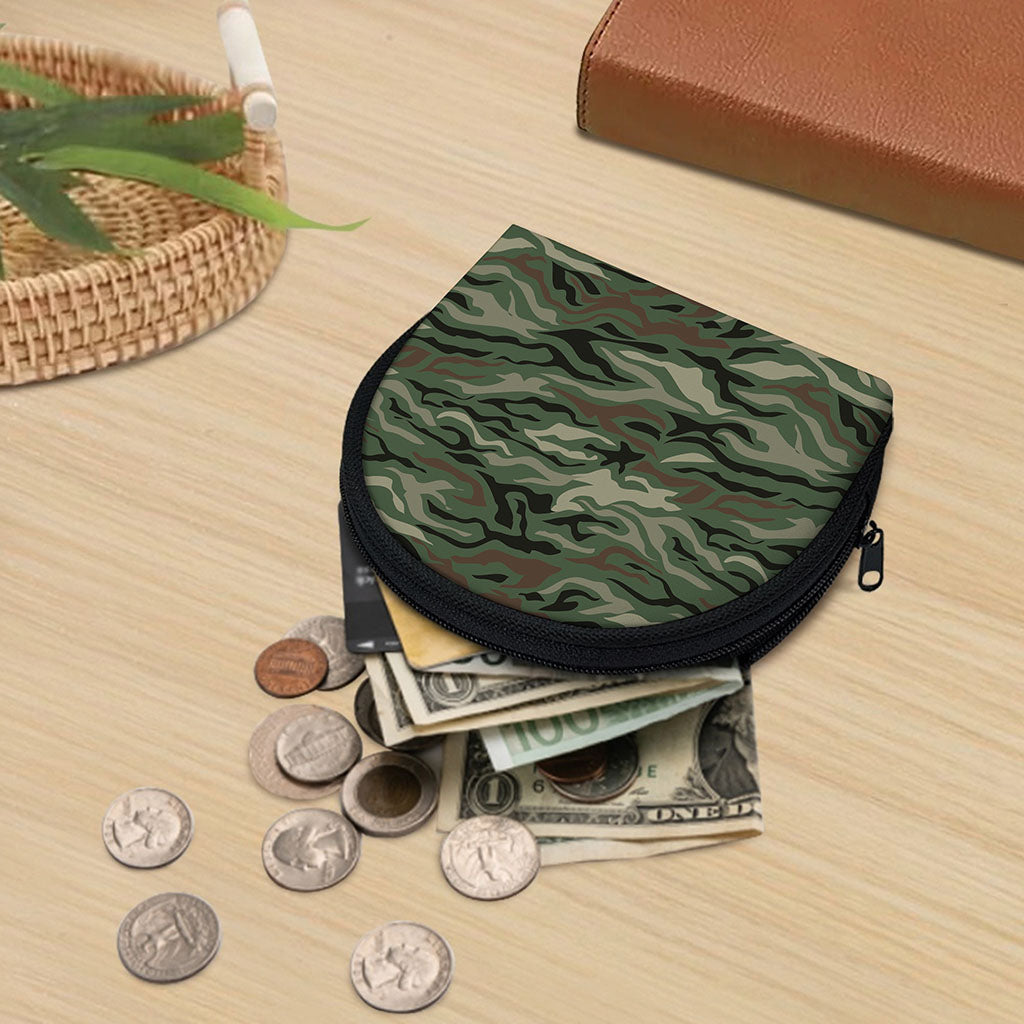 Green Camo Zebra Pattern Print Coin Purse