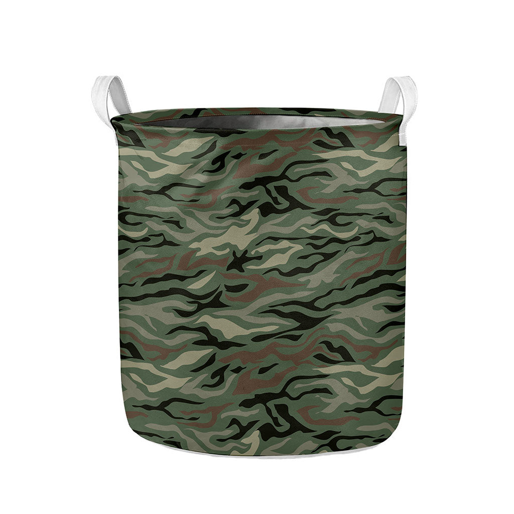 Green Camo Zebra Pattern Print Collapsible Laundry Basket