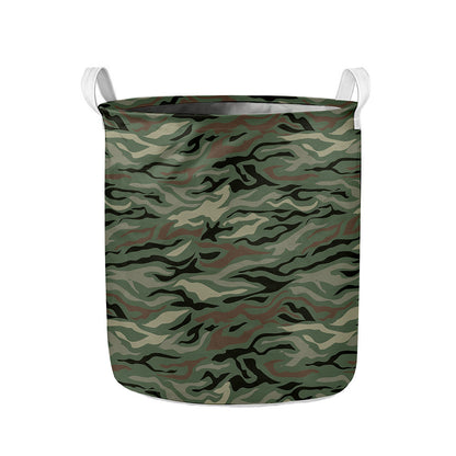 Green Camo Zebra Pattern Print Collapsible Laundry Basket
