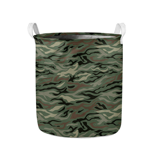 Green Camo Zebra Pattern Print Collapsible Laundry Basket