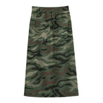 Green Camo Zebra Pattern Print Cotton Front Slit Maxi Skirt