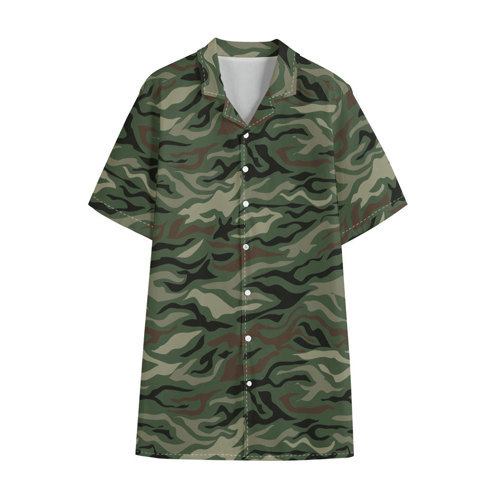 Green Camo Zebra Pattern Print Cotton Hawaiian Shirt