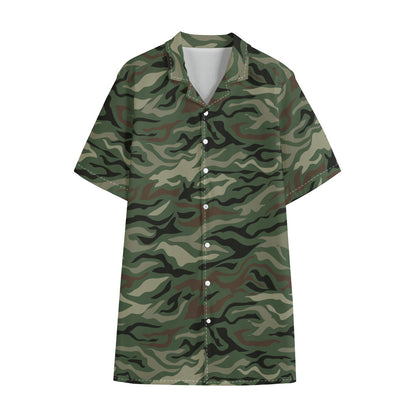 Green Camo Zebra Pattern Print Cotton Hawaiian Shirt