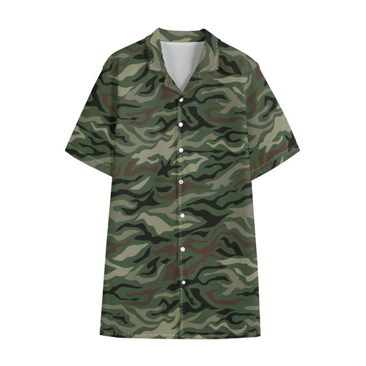 Green Camo Zebra Pattern Print Cotton Hawaiian Shirt