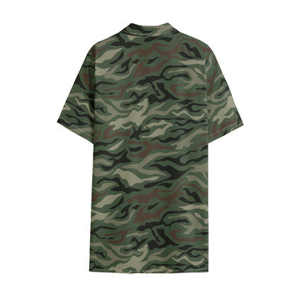 Green Camo Zebra Pattern Print Cotton Hawaiian Shirt