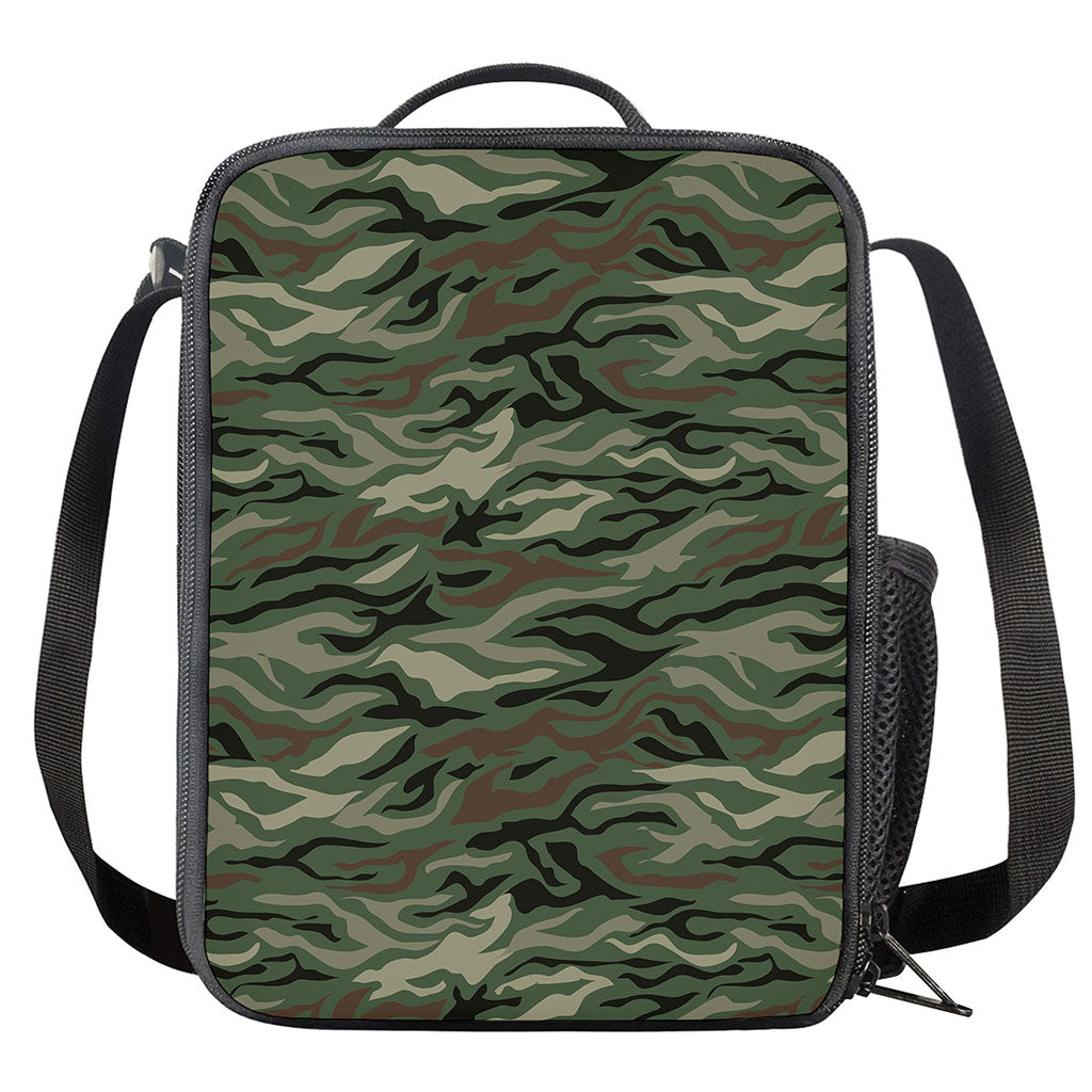 Green Camo Zebra Pattern Print Crossbody Lunch Bag