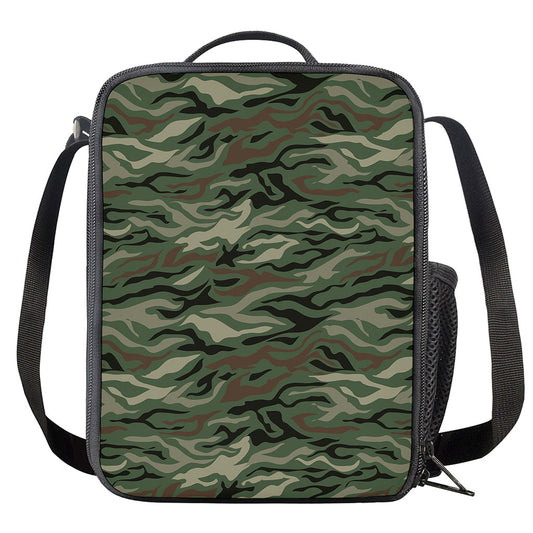 Green Camo Zebra Pattern Print Crossbody Lunch Bag