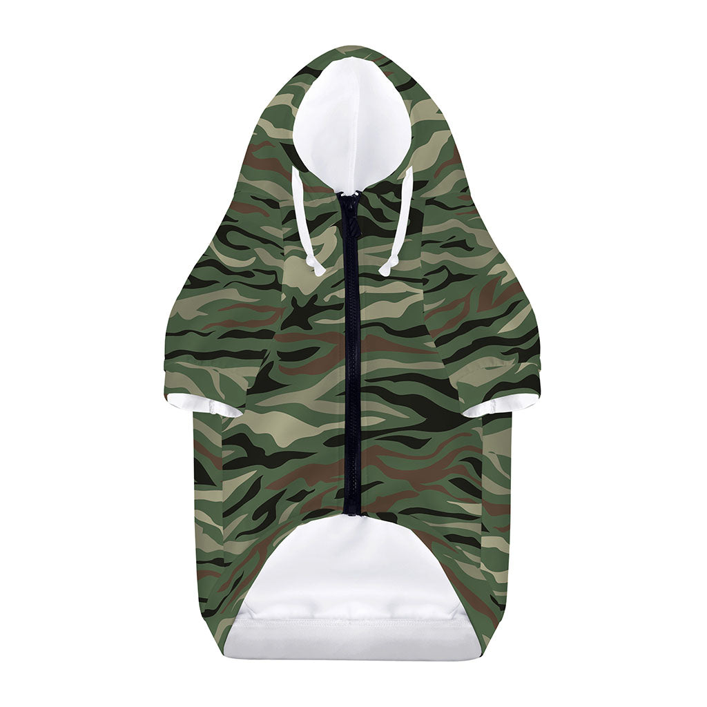 Green Camo Zebra Pattern Print Dog Zip Up Hoodie